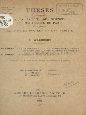cover image of Recherches sur l'émission d'électrons secondaires par une surface de Tantale dans la région des rayons X mous